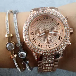 Zegarek na rękę Rose Gold Geneva Słynne kobiety zegarki europejskie panie damskie rhinestone kwarc m relogio feminino