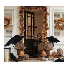 Party Decoration 3 PCS/Set Halloween Realistic Handmade Crow Prop Black Feathered Fly and Stand Crows Ravens 200929 Drop Delivery Ho DHH9J