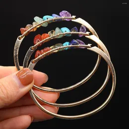 Bangle Natural Stone Irregular Seven Colors Copper Wire Winding Metal Bracelet Amethyst Charm Jewelry Gift For Women 60mm