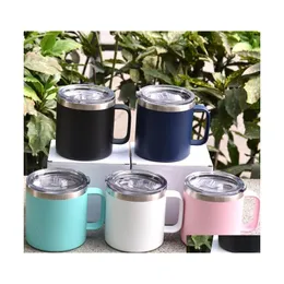 Tumblers 14Oz Coffee Mug With Handle And Lid Stainless Steel Powder Coated Travel Tumbler Cup Vacuum Insated Cam Drop Delivery Home Dhtyb