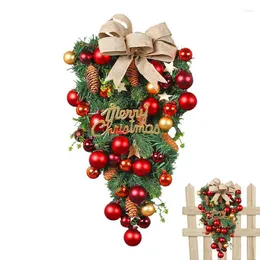 Flores decorativas Porta de natal grinalda árvore de cabeça para baixo pingente com bolas decorações de parede da janela para casa