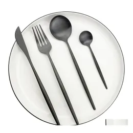 Dinnerware Sets 40Pcs Black Matte Cutlery Set 304 Stainless Steel Knife Fork Spoon Flatware Western Kitchen Sierware Tableware Drop Dh6J8