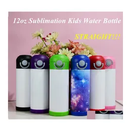 Bottiglie d'acqua 12Oz Sublimazione Bambini Bottiglia Dritto Sippy Tazze St Flask Per Acciaio Inossidabile Sottovuoto Viaggio Caffè Goccia Delive Dhzcu