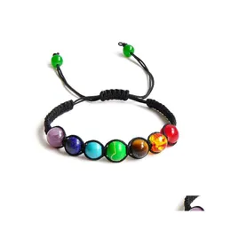 P￤rlstr￤ngar 8mm stora p￤rlor 7 chakra armband yoga healing nce ￶vernaturliga lava reiki stenar kvinnor smycken droppleverans armband dhrmv