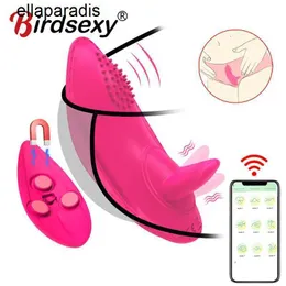 Sexspielzeug-Massagegerät Tragbarer Zungenleck-Vibrator für Frauen Drahtlose APP-Fernbedienung Höschendildo für Klitoris-Stimulator