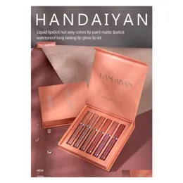 الشفاه لمعان الشفاه مكياج Handaiyan Matte Liquid Lipstick Set مثير مقاوم للماء طويل الأمد مجموعة خيارين