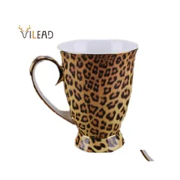 Muggar Vilead 300 ml Fashion Ceramic Coffee Mug Natural Porcelain Handgrip Milk Leopard Breakfast Tea Cup Office Water Bottle 210804 Dr Dhar0