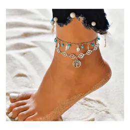 Anklets moda plażowa rozgwiazda rozgwiazda uroków kostki podwójna warstwowa bransoletka bohemian łańcuch nóg biżuteria dhbtm dhbtm