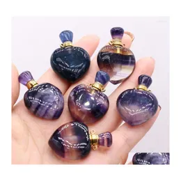 Pendant Necklaces Natural Stone Gem Per Essential Oil Bottle Heart Fluorite Handmade Crafts Diy Necklace Jewelry Accessories Gift Dr Dht6H