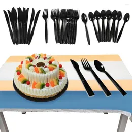 Yemek takımı setleri 20pcs plastik parti malzemeleri pp sofra takımları yarış bıçak kaşık çatal tek kullanımlık çatallar siyah barbekü mutfak eşyaları
