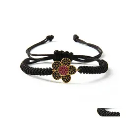 Charm Bracelets Beautif Gift Jewelry Wholesale 10Pcs/Lot Micro Pave Black Cz Flowers Rame Bracelet Female Bangle Braided Drop Deliver Dhjyn