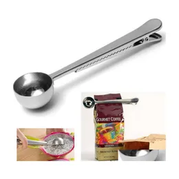 Cucchiai di Natale Mtifunctional Acciaio inossidabile Misurino per caffè con clip per sacchetto Sigillatura Cucchiaino da tè Utensile da cucina Drop Delivery Hom Dhldf