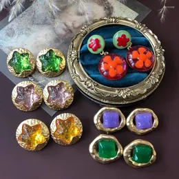 Necklace Earrings Set French Port Of Five-star Wind Flowers Jelly Resin Lava Effect Gold Plating Silver Needle Files Stud Accessories