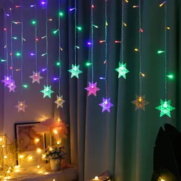 Decorações de Natal LED LED Snowflake String Curtain Fairy Fair impermeável Lâmpada de picada para festa Decoração de férias de casamento