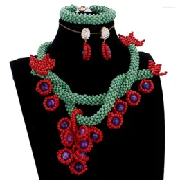Halskette Ohrringe Set Dudo Jewelry Statement für Frauen grün und rot 2023 Hochzeitsperlen