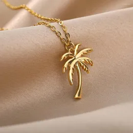 Choker Vintage Coconut Tree Necklace For Women Stainless Steel Collar Chain Goth Jewelry Bijoux Gift