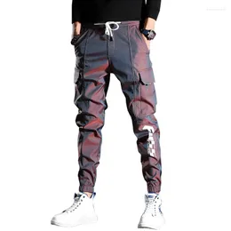 Herrbyxor 2023 reflekterande last män stiliga joggare casual streetwear dragstring hip hop kläder jogging byxor