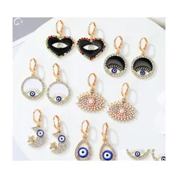 Hoop Huggie Hie 1 Pair Of Fashion Pearl Rhinestone Eye Earrings Color Love Round Star Moon Demon Pendant Jewelry Drop Delivery Dhwas