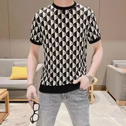 Męskie koszule Teme Summerna koszulka Plaid Men oddychająca lodowa mesh krótkie tuleiki T-shirt swobodne topy o nokrecie tee streetwear camiseta męskie