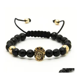 Charm-Armbänder Großhandel 10 teile/los 8 mm facettierte schwarze Onyx-Steinperlen mit Gold und Silber Aborigine-Indigene Menschen CZ Drop Deliv DHCGE