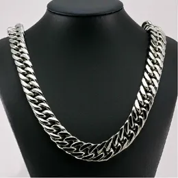 Ketten Hohe Qualität 17mm Silber Farbe Edelstahl Herrenkette Halskette oder Armband Schwerer riesiger Schmuck Curb Cuban 7"-40"Cha