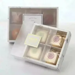 Großhandels-Verpackungsboxen aus Marmor für Bäckereiplätzchen in Lebensmittelqualität für Kuchen, Muffins und Gebäck mit Fenster, nur Schleife, kein Etikett I0117
