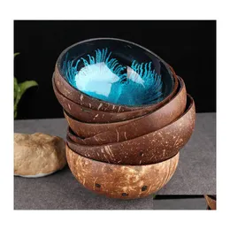 Bowls Coconut Bowl Natureal Ink Creative Ornament Storage Eco Friendly Soup Salad Noodle Decorative Practical Drop Delivery Home Gar Dhytc