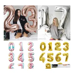 Party Dekoration 32 Zoll Zahl Aluminiumfolie Ballons Rose Gold Sier Ziffer Figur Ballon Kind ADT Geburtstag Hochzeit Liefert Spielzeug Dr Dho2Q