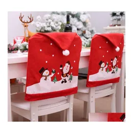 Decorações de Natal Papai Noel Câmara Cadeira de Cadeira ER Dinner Party Red Hat Back Ers Natal para casa 1pcs Drop Delivery Garden Festive su Dhdvi