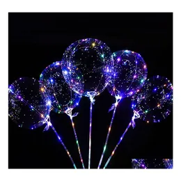 Party Decoration Handle Led Balloon With Sticks Luminous Transparent Helium Bobo Ballons Wedding Birthday Decorations Kid Light Drop Dhfsr