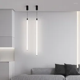 Chandeliers FSS Nordic Modern Chandelier Simple Atmosphere Lamp Minimalist Living Room Bedroom Bedside Light Long Strip Small