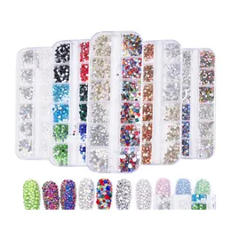 Nail Art Decorations 12 Grids/Box Rhinestone Mixed Crystal Diamond Gem Acrylic Flat Back Shiny 3D Nails Accessories Drop Delivery He Dhtzv