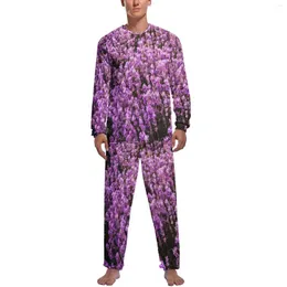 Men's Sleepwear Pretty Lavender Field Pajamas Men Purple Floral Print Lovely Nightwear Autumn Long Sleeves 2 Piece Sleep Graphic Pajama Sets