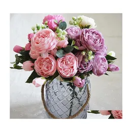 Decorative Flowers Wreaths Beautif Rose Peony Artificial Silk Home Party Spring Wedding Decoration Mariage Fake Flower Bride Holdi Dhdk1