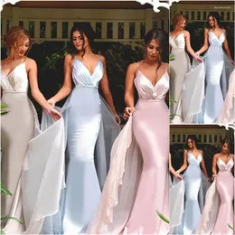 Bridesmaid Dress Mermaid Ball Gown V-Neck Dresses Plus Size Custom Evening Spaghetti Sleeveless Elastic Satin Prom Party Gow