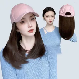 Ball Caps Fashion Dam Modna letnia różowa czapka baseballowa i peruka średniej długości włosów