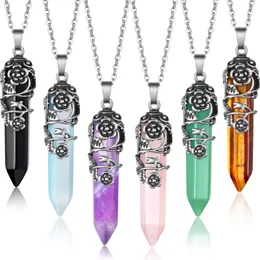 Pendants Hexagonal Healing Crystal Necklace Natural Prism Stone Pendant Flower Wrapped Pointed Quartz Yoga Energy With Chain Drop Del Am3Pn