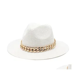 Stingy Brim Hats Panama St Hat With Chain Women Men Holiday Beach Sun Girls Spring Summer Sunhat Wide Cap Mens Jazz Caps Woman Man F Dhiww