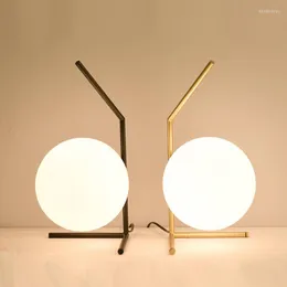 Table Lamps Modern Glass Ball Moon Gold Black Desk Lamp Bedroom Bedside Living Room Led Stand Light Fixtures Reading Home Decor