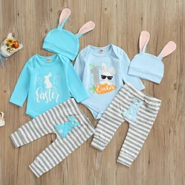 Clothing Sets Lioraitiin 0-12M Born Baby Boy Girl Easter Clothes 3Pcs Set Long Sleeve Round Neck Printed Romper Striped Pants