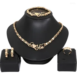 Necklace Earrings Set African Jewelry For Women Heart I LOVE YOU Wedding Sets Xoxo Bracelets Gifts