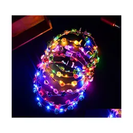 Decorative Flowers Wreaths Wholesale Party Glowing Wreath Colourf Flower Headband Women Girls Led Light Up Hairband Garlands Gifts Otwfd