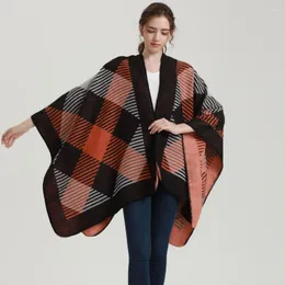 스카프 패션 가을 가을 겨울 격자 무늬 판초와 케이프 캐주얼 숄 포장 느슨한 빈티지 암컷 부 폰다 무지르 파시미나 담요.