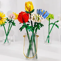 Dekorative Blumen, verstellbarer Blumen-Baustein, Blumenstrauß, 3D-Pflanze, Topf, Montage, Ziegel-Set, pädagogische DIY-Heimdekoration, Kinderspielzeug