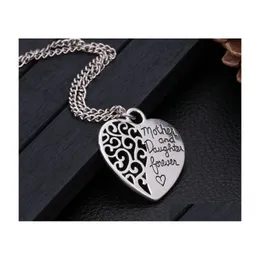 Pendant Necklaces Heart Shape Mom And Daughter Pendants For Women Adjustable Sier Plating Hollow Chain Necklace Jewelry Gif Drop Deli Dhrjn