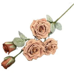 Kwiaty dekoracyjne jeden jedwabny kwiat róży długi łodyga 5 głów
