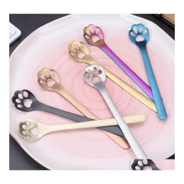 Spoons 304 Stainless Steel Creative Cartoon Cat Claw Spoon Ice Cream Coffee Dessert Stirring Drop Delivery Home Garden Kitchen Dinin Otkw9