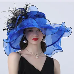 Wide Brim Hats Fashion Woman Lady Spring Summer Large Brimmed Hat Flower Feather Big Detachable Beach Sun