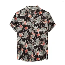 Men's Casual Shirts Men's Men Hawaiian Button Musical Butterfly Printed Short Sleeve Turn Down Collar Beach Tops Camicias #T1G