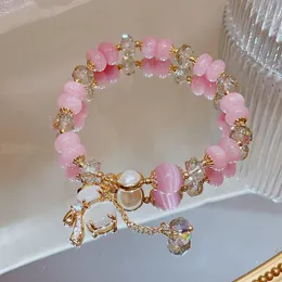 Strand Beaded Strands Lucky Gourd Cat's Eye Stone Pink Crystal Bracelets para mujeres Joyas de moda de niñas Regalos de San Valentín YB Allado
